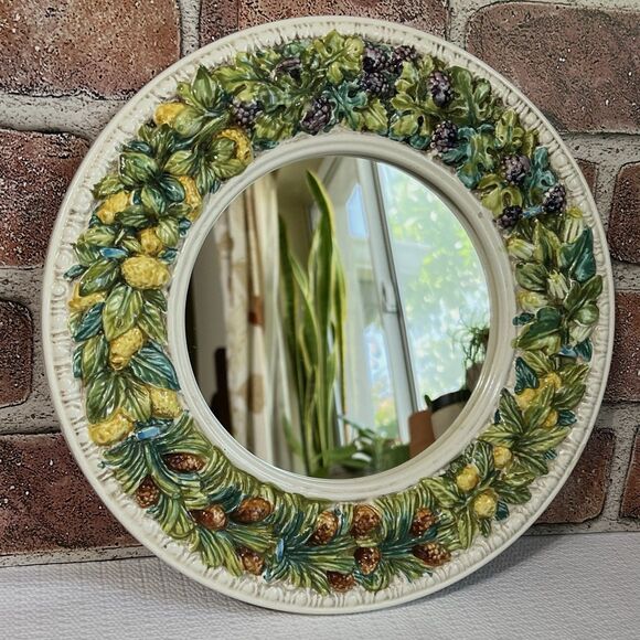 Vintage Ceramic Mirror Wreath Round Fruit Leaf Made in Italy Multi Wall Mounted - Picture 17 of 17